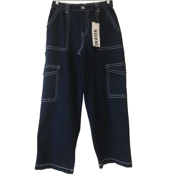 NWT Almost Famous Large Pull On Double Elastic Waist Wide Leg Cargo Skater Jeans - Picture 1 of 6